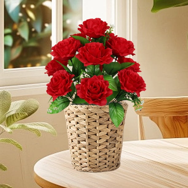 Decoración para el día de San Valentín, flores falsas de plástico de seda, arte floral de simulación, flores rústicas, arreglo de adornos florales, decoración para el día de San Valentín, rosas, ramo