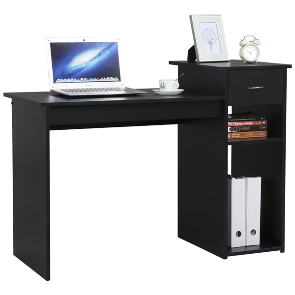 Small Spaces Home Office Black Computer Desk With Drawer And 2