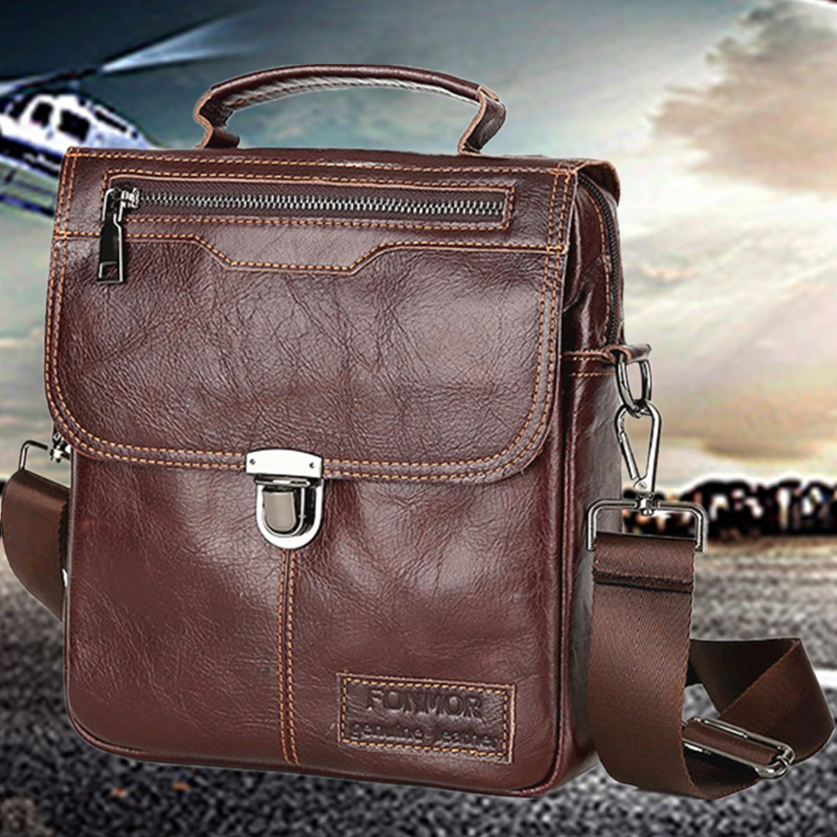 Men Genuine Leather Business Handbag Shoulder Bag Crossbody Messenger