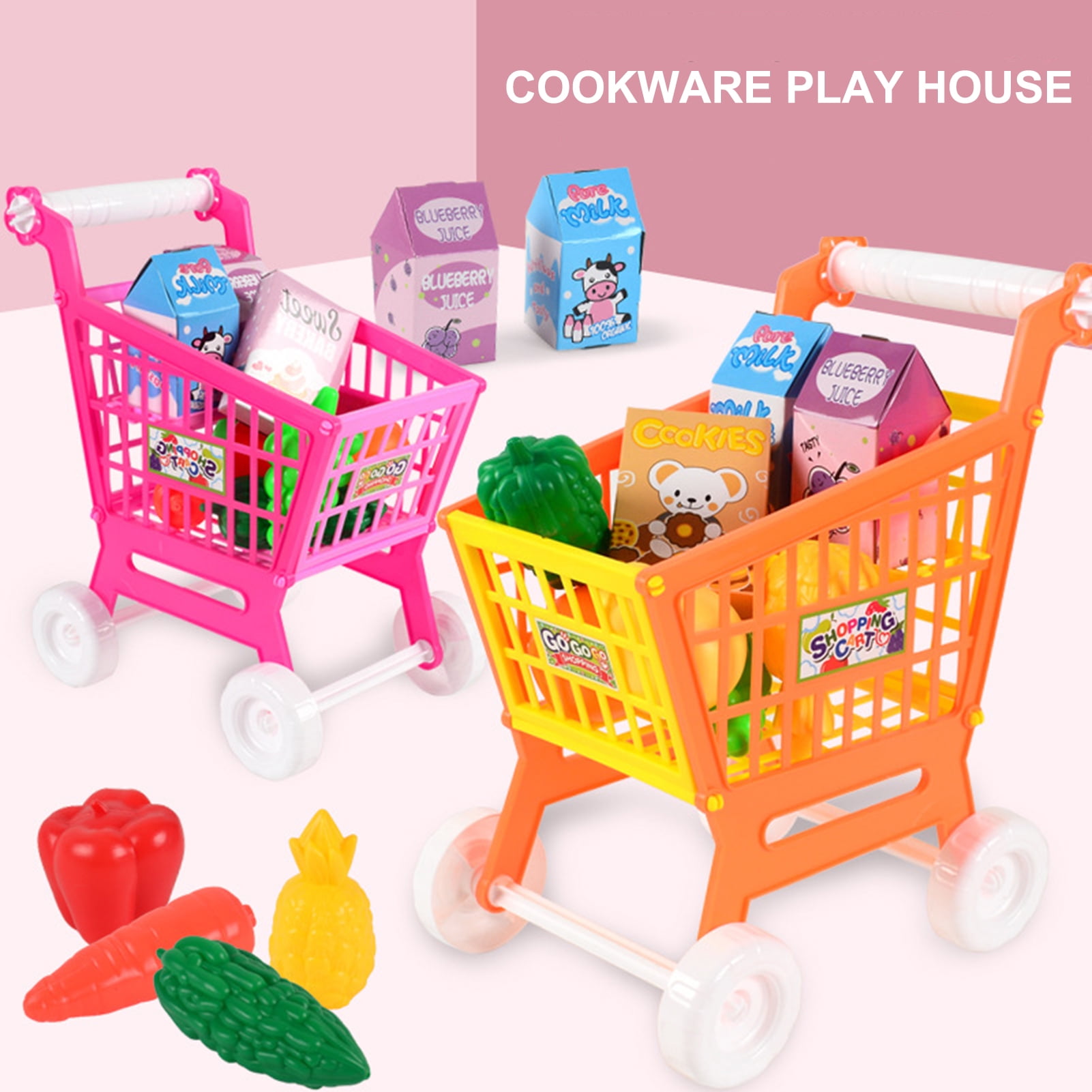 Chariot De Supermarché Enfant - Jouet Éducatif Avec Aliments Factices - 20 Pièces - Rouge Ou Vert - Dès 3 Ans