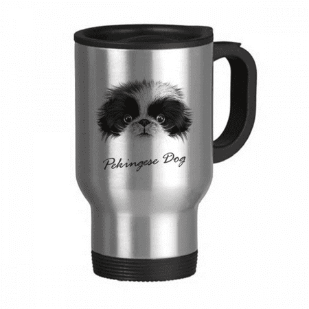 

Black and white Cute Pekingese Dog Pet Animal Travel Mug Flip Lid Stainless Steel Cup Car Tumbler Thermos