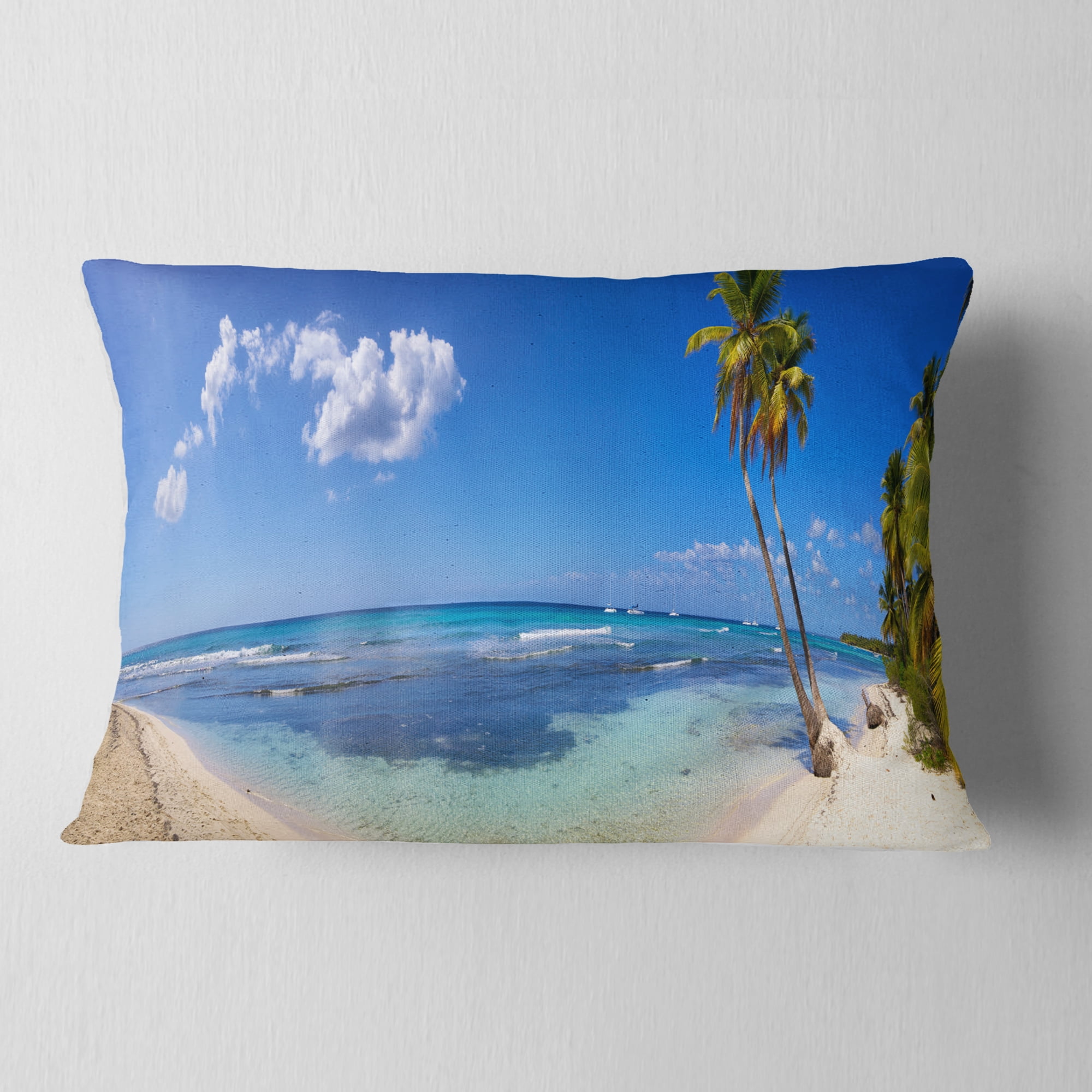 Designart Paradise Beach Panorama - Landscape Photography Throw Pillow - 12x20