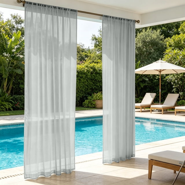 Yhmxh Cortinas transparentes impermeables para exteriores, ideales para patio, ventanas con bolsillo para barra, que filtran la luz, perfectas para porches y balcones, y para interiores, ideales pa