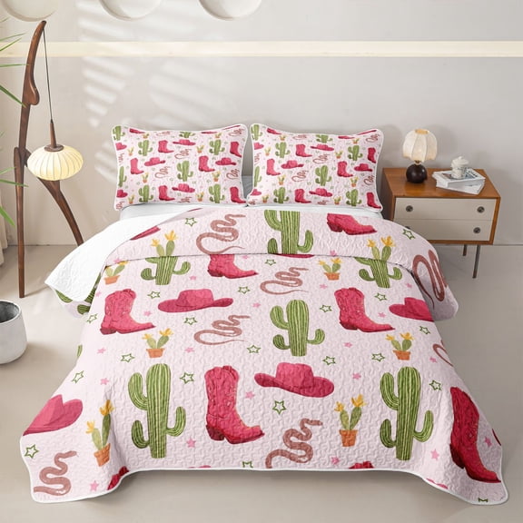 Erosebridal Girls Pink Cowgirl Twin Quilt Set, Tribal Western Twin Coverlet Set, 2 Pieces