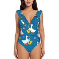 thumbnail image 2 of Yiaed Cartoon Goose Print Women's Ruffled One Piece Swimsuit V Neck Swimwear Slimming Monokini for Woman-X-Large, 2 of 8