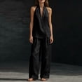 thumbnail image 5 of 2 Piece Sets for Women Sleeveless Halter Neck Linen Tank Top Causal Wide Leg Pants Matching Set Beach Vacation Outfits, S, 5 of 9