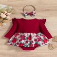 thumbnail image 4 of 2 Pieces Baby Suit Set  Floral Print  Neck Long Sleeve Ruffle Romper with Skirt Hem+ Headband  0-18 Months, 4 of 9