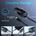 thumbnail image 4 of FiveBox 48W USB C Car Charger, Dual Port Cigarette Lighter Adapter with 3.3FT Type C Cable, Black, 4 of 7