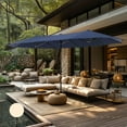 thumbnail image 2 of MAISON ARTS  7/8 Pieces Outdoor Patio Dining Set, 6 PE Rattan Chairs with Cushions and 1 Rectangle Metal Table Crescent Chairs+Navy Umbrella, 2 of 5