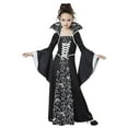 thumbnail image 2 of TANGQIOP Halloween Girls'S Clothes Witch Costume Medieval Vintage Tie-Up Stand Collar Flared Sleeve Printed Long Dress White 150, 2 of 9