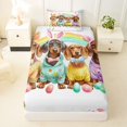 thumbnail image 3 of Homewish Dachshunds Dog Twin Sheets,Easter Egg Bedding,Rainbow Decor,3pcs,1 Fitted Sheet and 1 Pillowcase, 3 of 6
