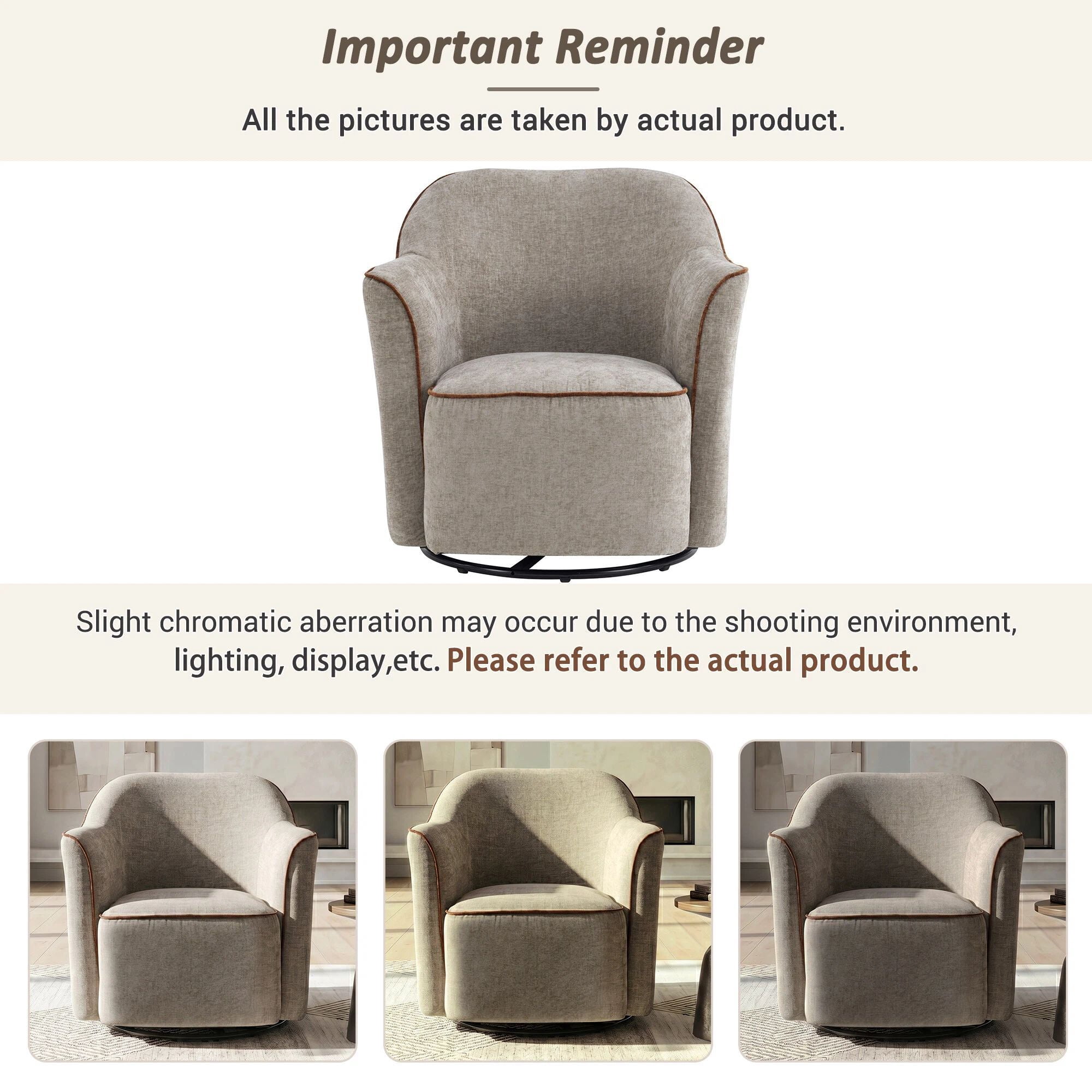 Euroco 360° Swivel Accent Chair, Chenille Upholstered Barrel Chair with Flared Arms, Modern Reading Armchair for Living Room, Bedroom and Office,Grey