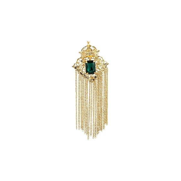 Knighthood Crowned Green Stone with Abstract Work and Hanging Chain Brooch