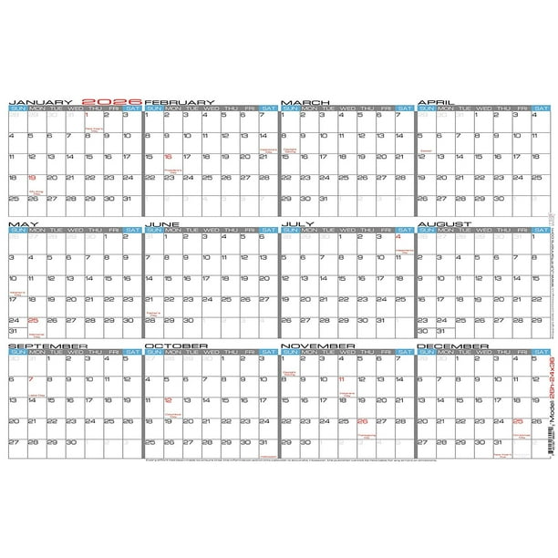 JJH Planners Laminated 24" X 36" Large 2026 Erasable Wall Calendar