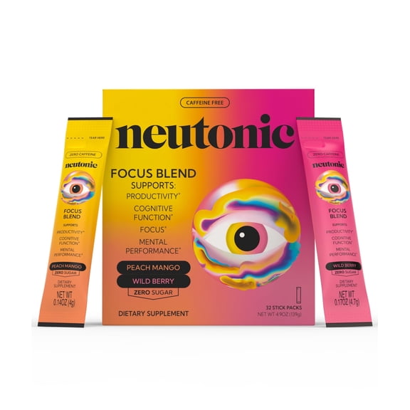 Neutonic Nootropic Focus Blend Powder | Peach Mango & Wild Berry 32 Sticks | Caffeine Free, Zero Sugar | Support Memory, Mental Clarity, Cognitive Function | Boost Focus, Energy, Brain Health