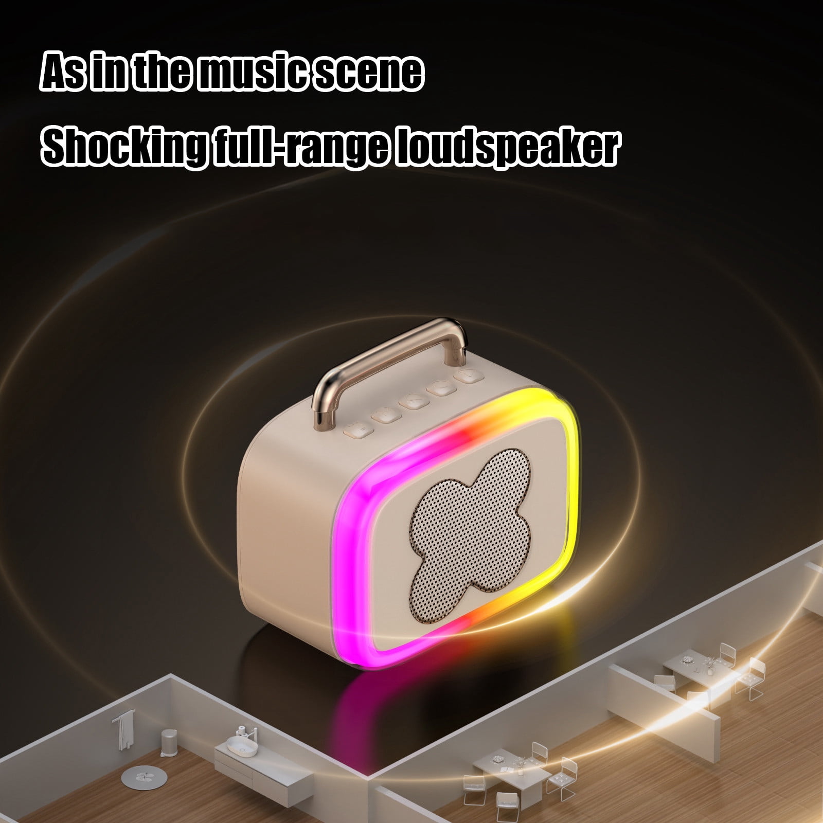 LACKUST RGB Bluetooth 5.3 Speaker, Low Latency Desktop Wireless Speaker with Color Changing Lights, Long Battery Life Room-Filling Sound for Gaming Movies Party - Beige
