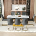 thumbnail image 3 of Table and chair set.71 inch tempered glass dining table covered with white marble textured stickers.Paired with 8 Dark Gray Chairs With Gold Metal Legs., 3 of 6