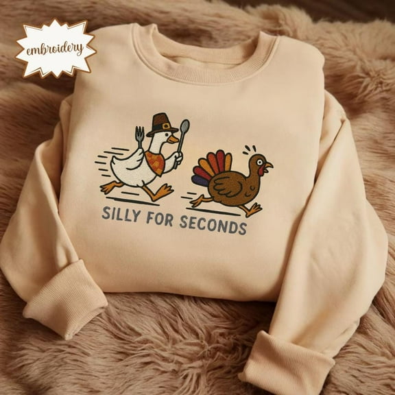 Funny Thanksgiving Embroidered Shirt | Goose Embroidery Tee | Turkey Embroidered Top | Fall Dinner Autumn Embroidered Shirt for Turkey Trot