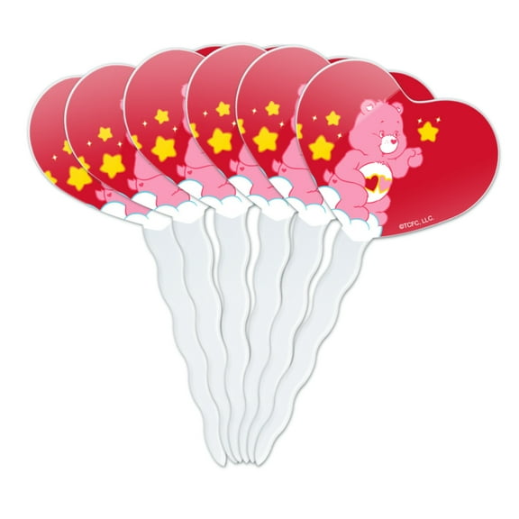 Care Bears Love-A-Lot Bear Heart Love Cupcake Picks Toppers Decoration Set of 6