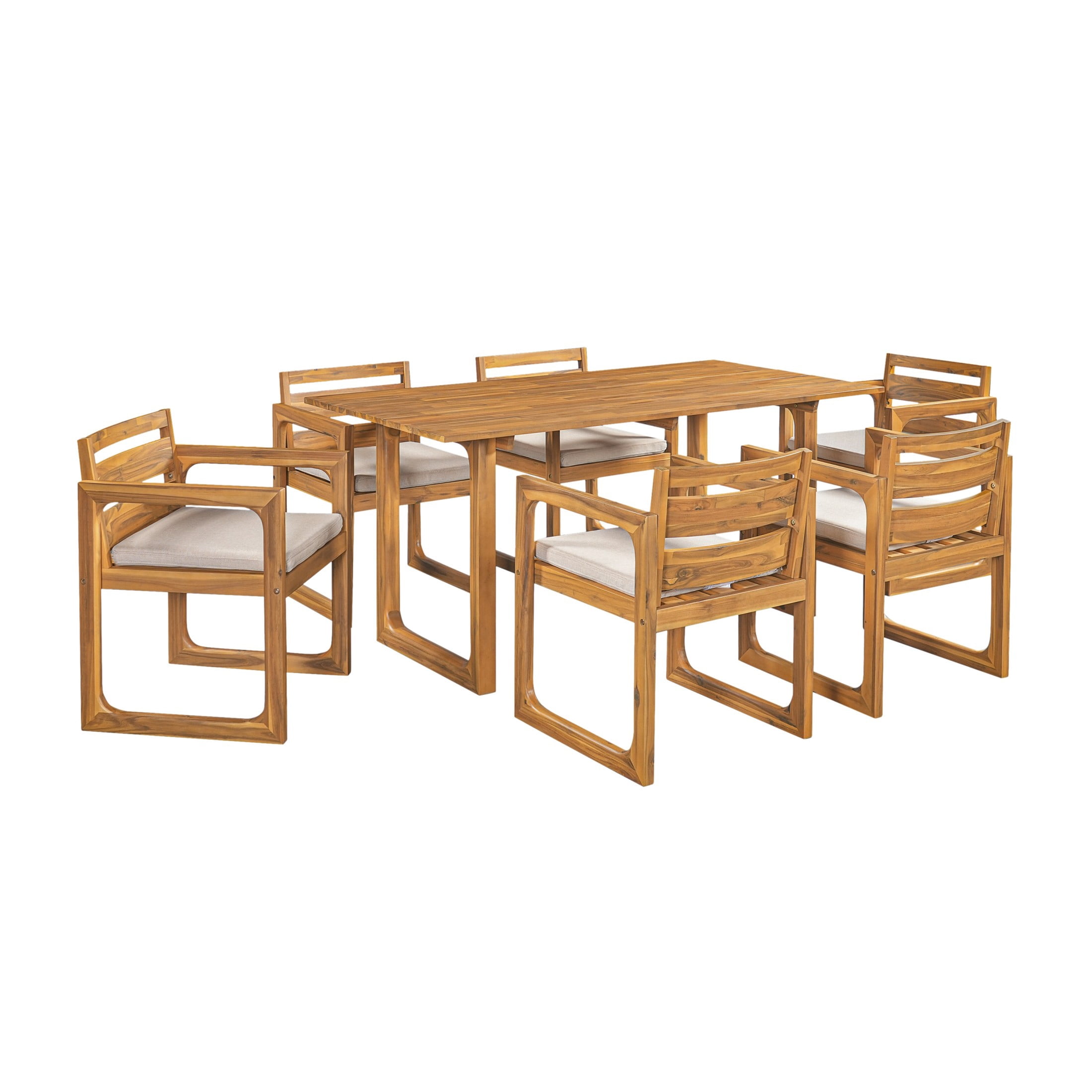Christopher Knight Home 7-Piece Outdoor Dining Set, Acacia Wood Patio Table and Chairs, Teak+Beige