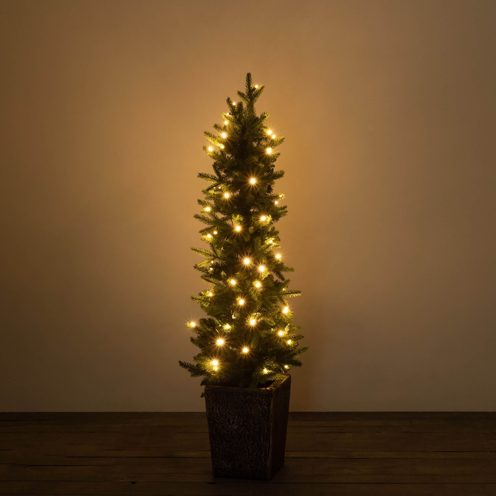 49"H Sullivans Artificial Medium LED Pine Christmas Tree Planter, Green