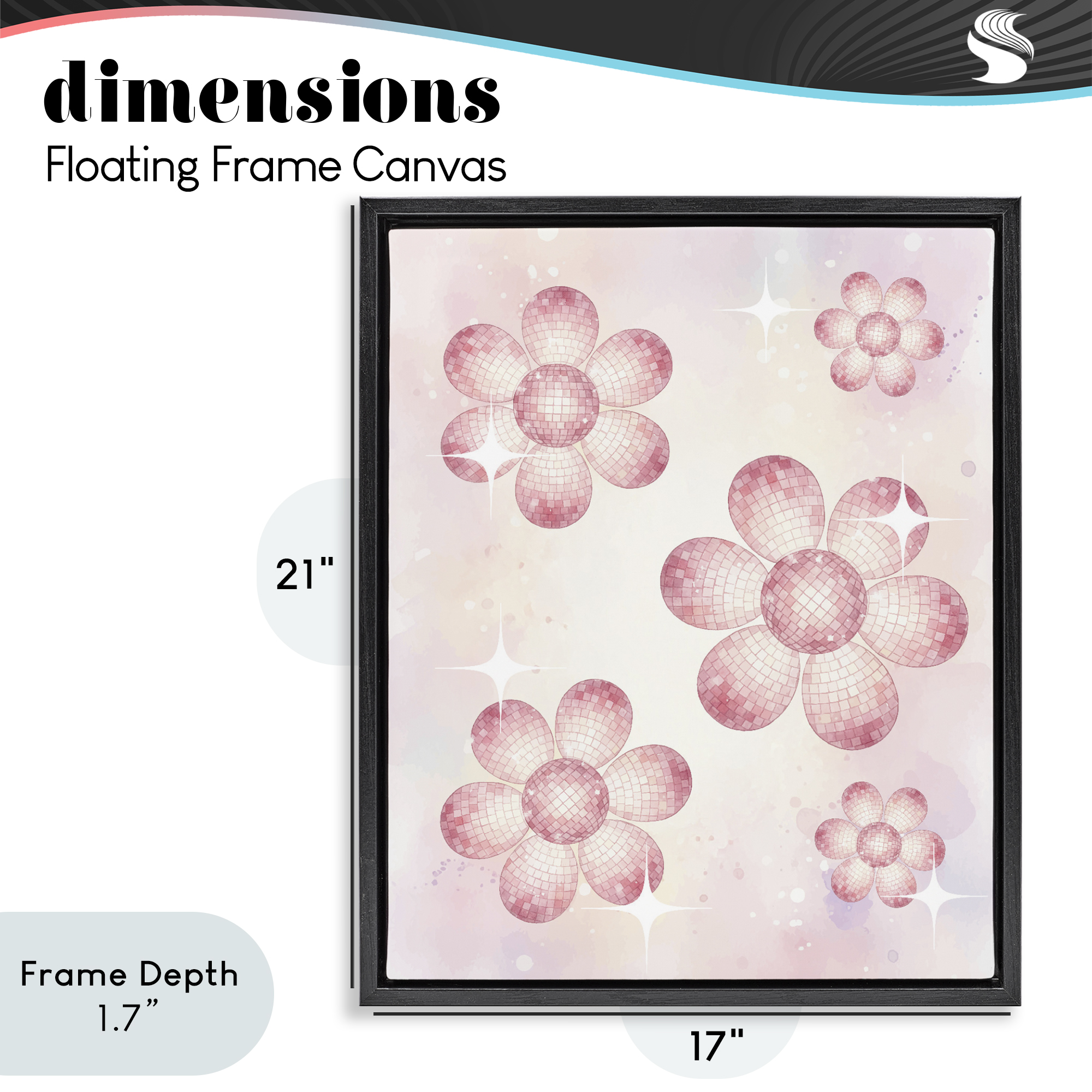 Stupell Industries Disco Ball Floral Patterns Black Framed Floater Canvas Wall Art, design by Lil' Rue