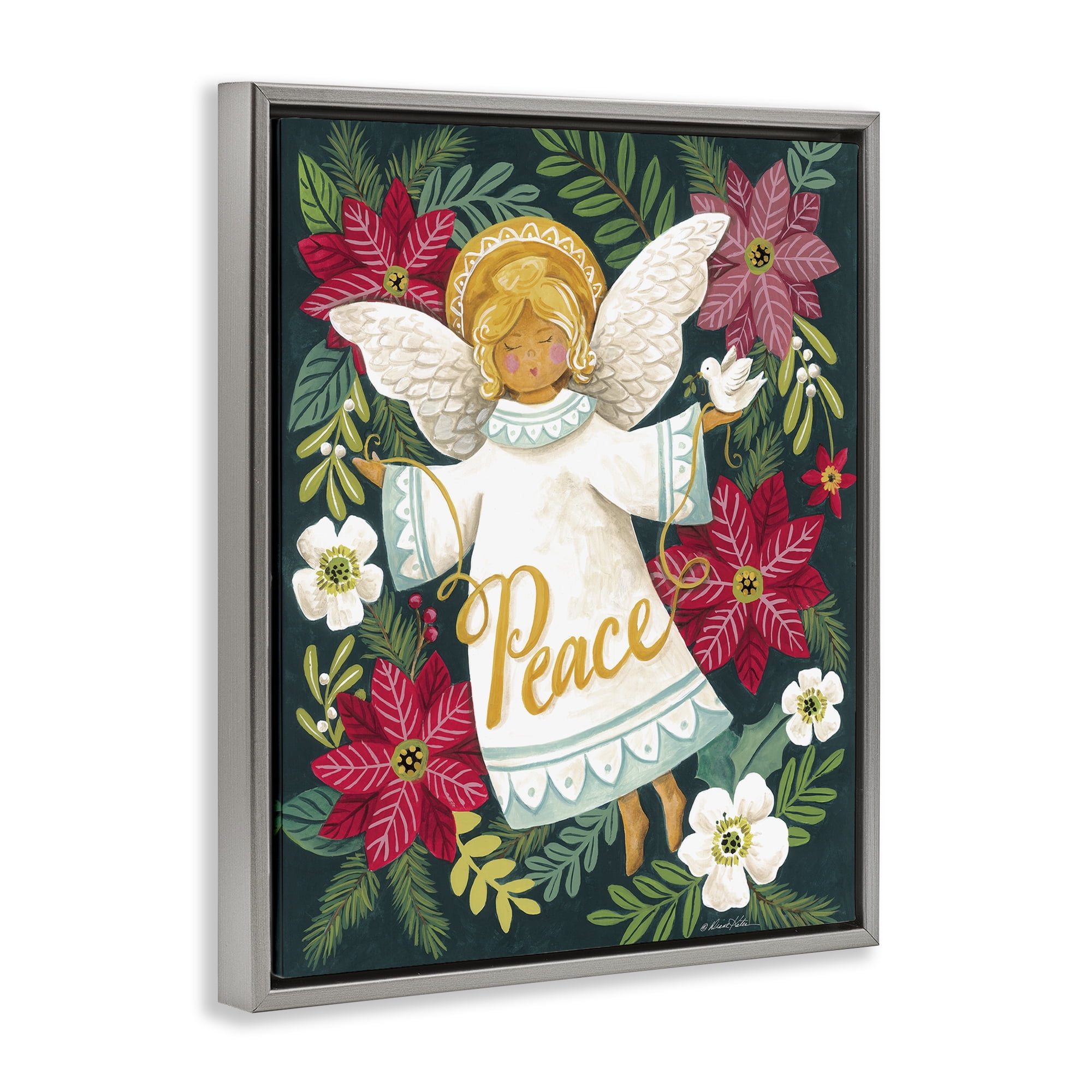 Angel with Peace & Botanicals Gray Framed Floater Canvas Wall Art, design by Diane Kater