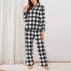 thumbnail image 2 of Balery Black White Plaid Conjunto de Pijama con Estampado para Mujer, Conjunto de Dos Piezas con Manga Larga, Ropa de Dormir Suave con Bolsillos, Pijamas Cómodos-Large, 2 of 7