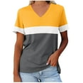 thumbnail image 2 of Fanxing Womens V Neck Tshirts Oversized Summer Tops Trendy Color Block Short Sleeve Tee Shirts Patchwork Graphic Tees Yellow,L, 2 of 5