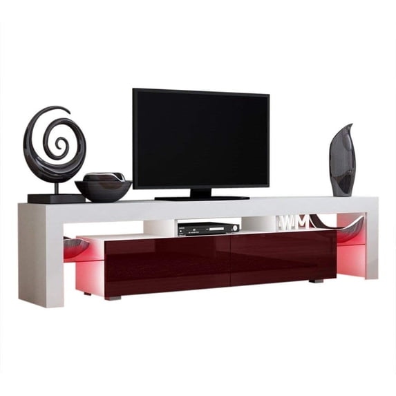 Solo 200 Modern LED TV Stand, Fits up to 90" TV, White/Burgundy