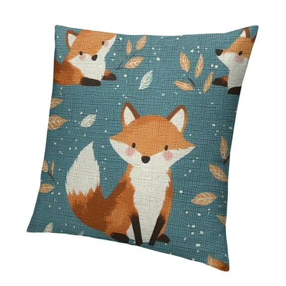 Patifu Cartoon Fox Pillow Covers Cute Animal Foxes Leaves Snowflake Green Orange Pillow Cases Home Decor Throw Pillows for Living Room Bedroom Couch Bed Sofa 12x12in