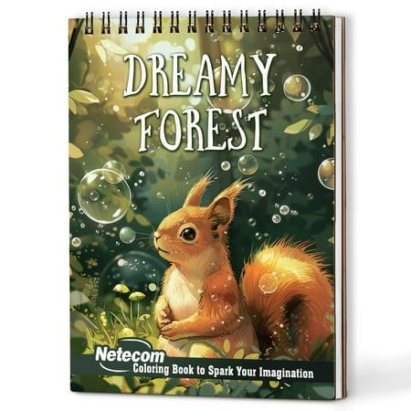 Netecom Dreamy Forest Coloring Book Spiral Bound for Adults Wooden Cover 30 Enchanting Jungle Coloring Pages of Mystical World for Stress Relief and Relaxation