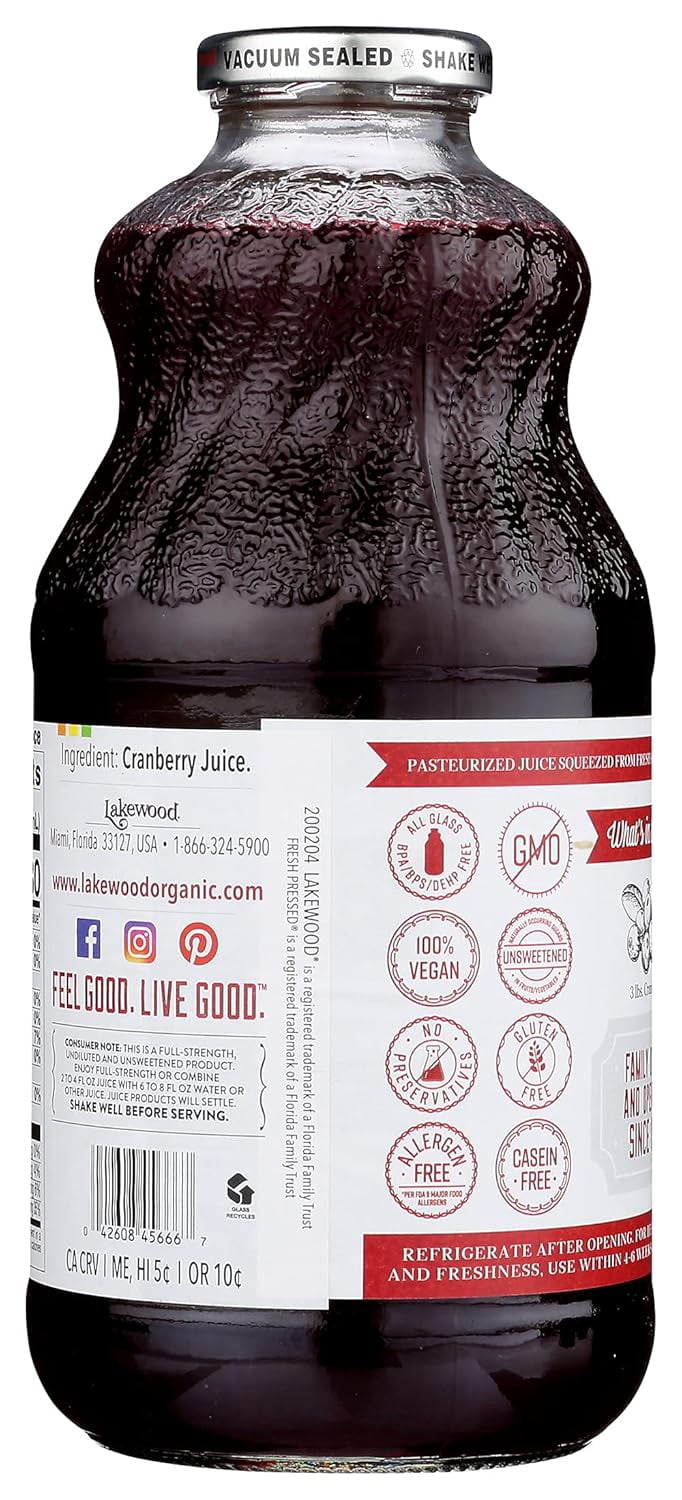Lakewood Pure Cranberry Juice 32 oz (Pack Of 6)
