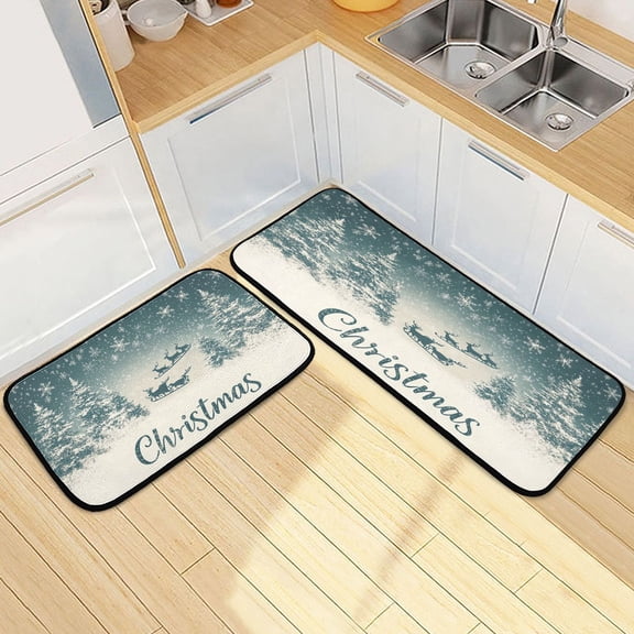 Kitchen Rugs and Mats【2 PCS】Non Skid Snowflakes Reindeer Creative Kitchen Mat