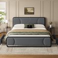 thumbnail image 2 of GUNAITO King Bed Frame with 2 Storage Drawers, Platform Bed with Velvet Upholstered Headboard, Modern Bed Frame with Charging Station & USB Port, Beige, 2 of 9