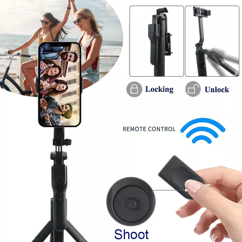 68" Wireless Selfie Stick Tripod Stand With Foldable Remote and Light For Phone Live Streaming Video Recording Adjustable Extendable Portable Phone Mount Accessory