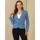 thumbnail image 3 of Blazer a rayas con cierre de botón y bolsillo con solapa con muesca para mujer Azul Blanco S, 3 of 5