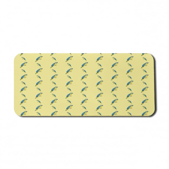 Yellow and Blue Computer Mouse Pad, Numerous Cartoon Tropical Wild Parrot Layout on Plain Backdrop, Rectangle Non-Slip Rubber Mousepad X-Large, 35" x 15", Pastel Yellow Sea Blue, by Ambesonne