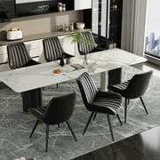 Hawsaiy Modern Dining Chairs Set of 4, Cat Scratch-Resistant Faux Leather Upholstered Kitchen Side Chairs with Thick Cushions & Metal Legs, Black