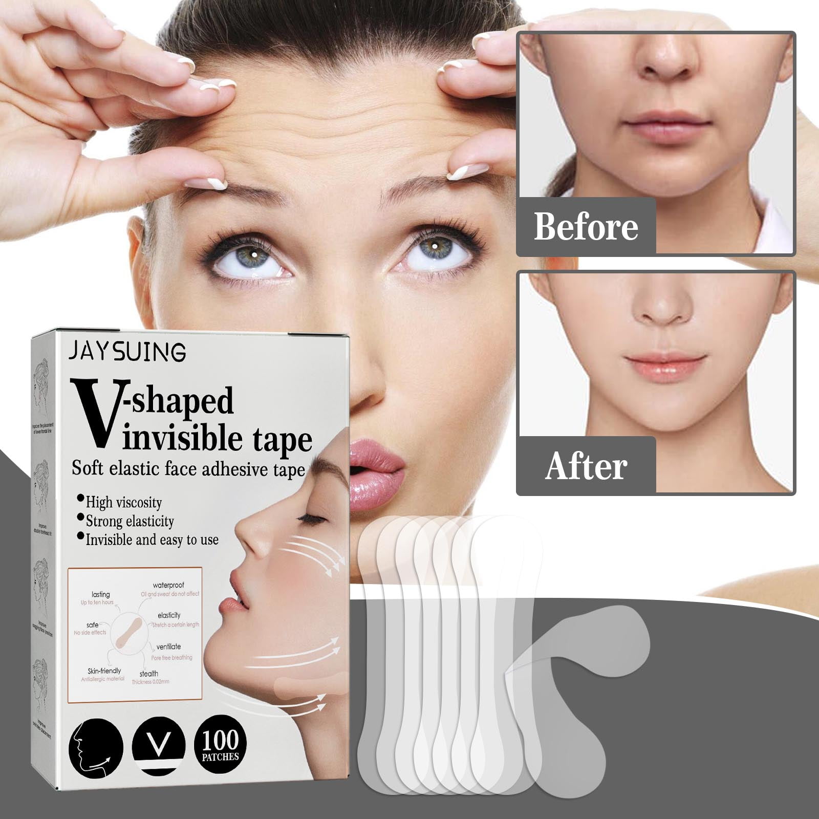 Face Lift Tape, 500 PCS Face Tape Lifting Invisible, Waterproof Instant