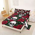 thumbnail image 2 of Castle Fairy Rose Gothic Skull Queen Sheets 4 Pieces,Halloween Floral Leaves Queen Sheet Sets,Ivory Red Black,1 Fitted Sheet,1 Flat Sheet and 2 Pillowcases, 2 of 6