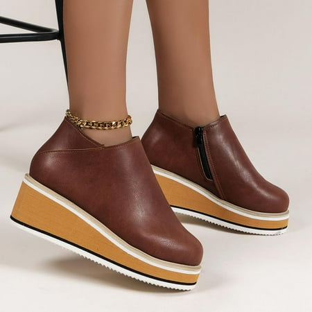 

Tdoqot 2022 Boots for Women- Chunky Heel Wedges Christmas Gifts Casual Women s Ankle Boots Coffee 35