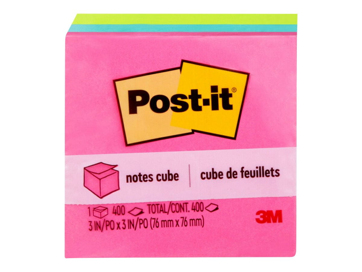 Cube de feuillets 2027-BRT Post-it®, couleurs vives, 76 mm x 76 mm (3 po x 3 po), 1 cube/paquet, 400 feuillets/cube