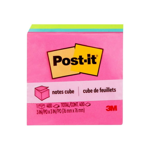 Post-it® Notes Cube 2027-BRT, Bright Colours, 3 in x 3 in (76 mm x 76 mm), 1 Cube/Pack, 400 Sheets/Cube