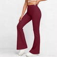 thumbnail image 2 of Women's Stretch Bootcut Yoga Leggings Stretchy High Waisted Flare Pants for Casual Work Wine L, 2 of 9