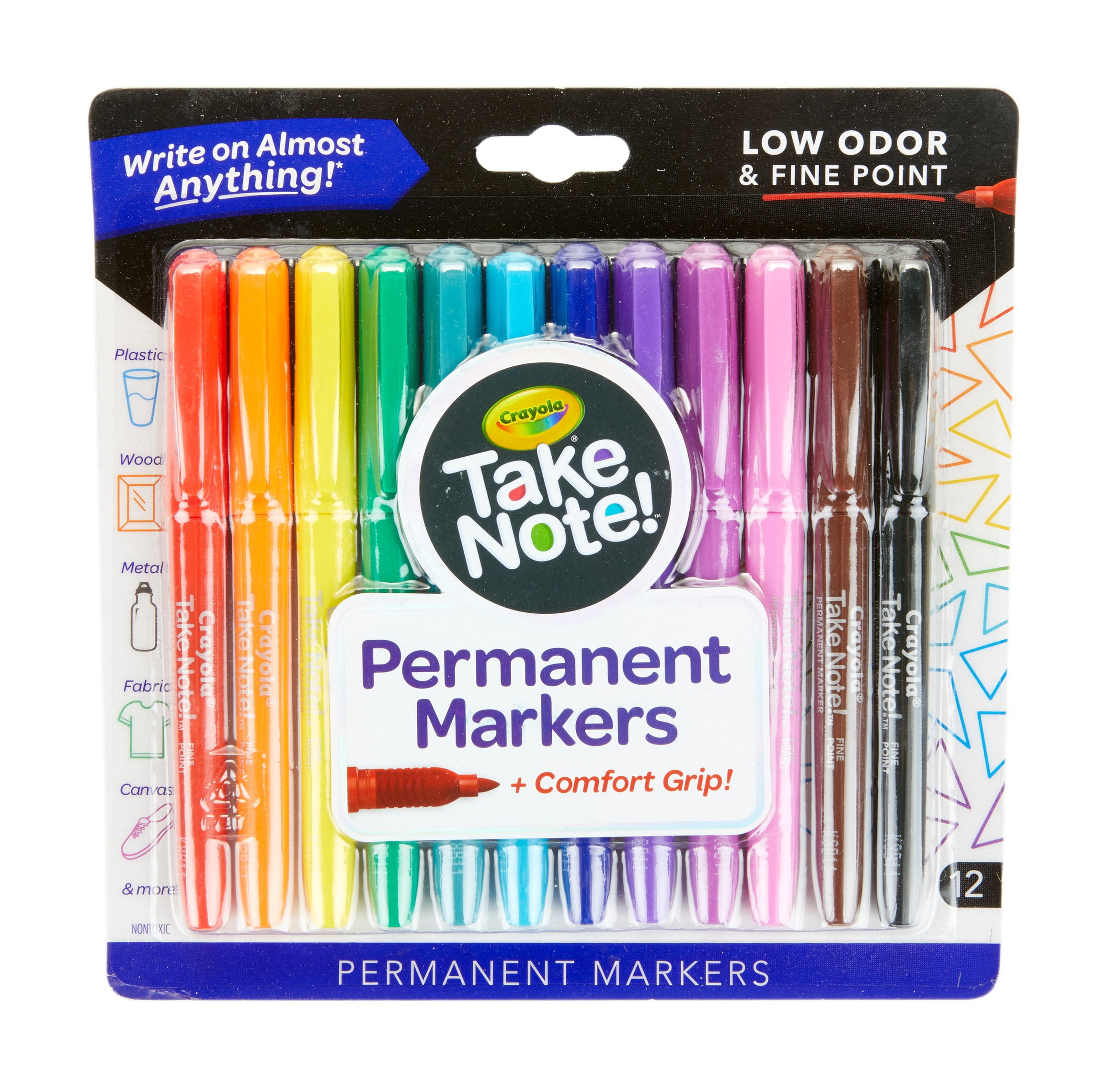 Crayola Permanent Point Marker Comfort Grip Assorted Color 12ct, 12-Pack