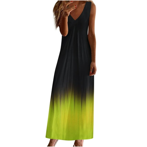 Maxi vestidos de mujer verano casual cuello en V sin mangas vacaciones playa bolsillos vestido largo Fridja hj4957