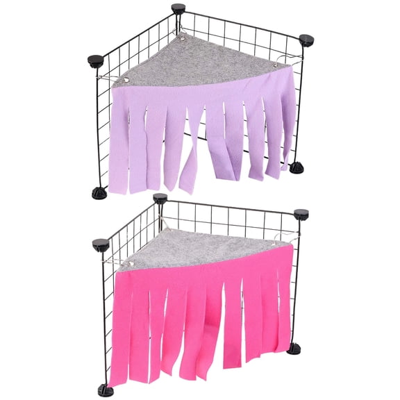 2 Pcs Guinea Pig Hideout, Super Soft Fabric Tassel Corner Tent, Reversible Cozy Small Animal Den, Easy Hang Stainless Hooks, 17.7 x 12.4 in, 2.4 oz, Hamster Rabbit Chinchilla Cage Accessories
