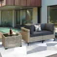 thumbnail image 2 of Ovios 3 Pieces Outdoor Patio Sectional Furniture Cushioned PE Rattan Wicker Chairs Conversation Set with Solar Lamps Coffee Table for Backyard, 2 of 8