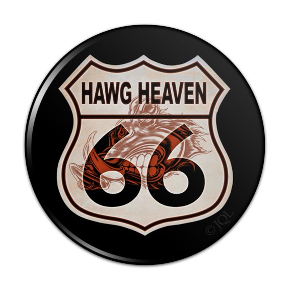 Hawg Heaven Route 66 Highway Hog Biker Motorcycle Pinback Button Pin